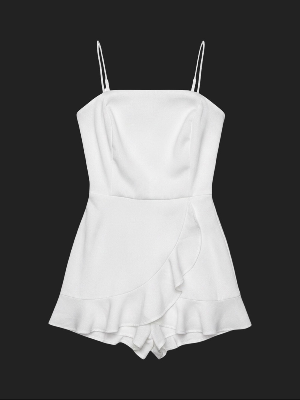 White Spaghetti Strap Ruffle Romper by She and Sky, large feminine romantic